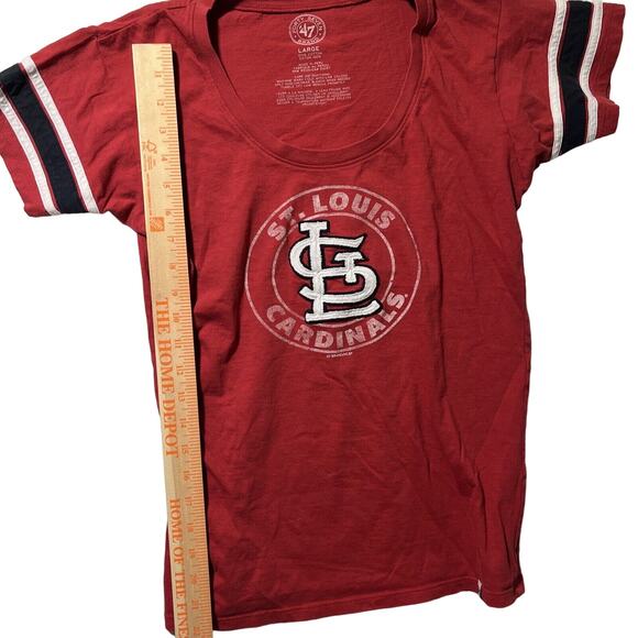 47 Brand St Louis Cardinals Red Athletic Stripe T Shirt Women Large - Picture 3 of 6
